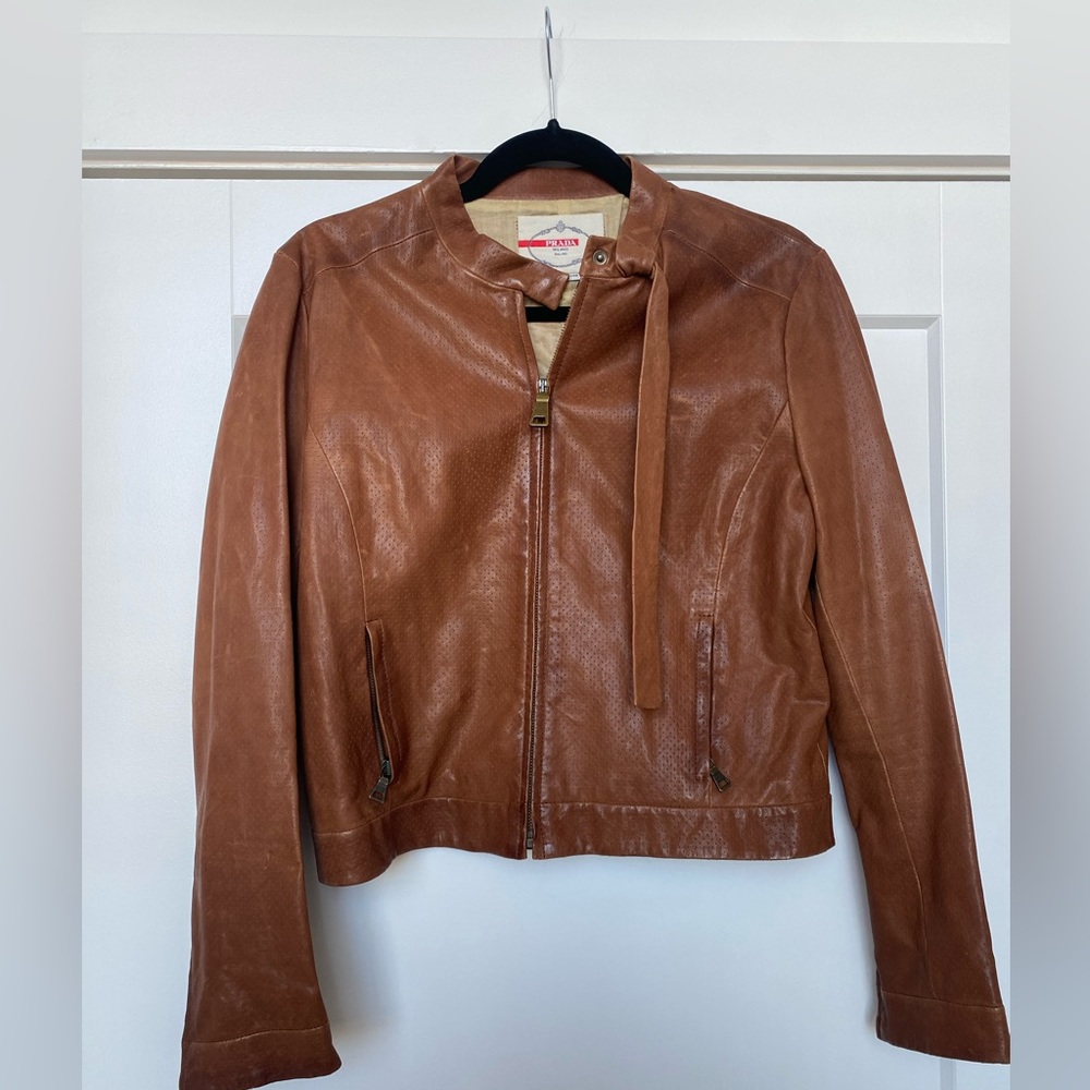 Prada perforated leather coat, brown size 46